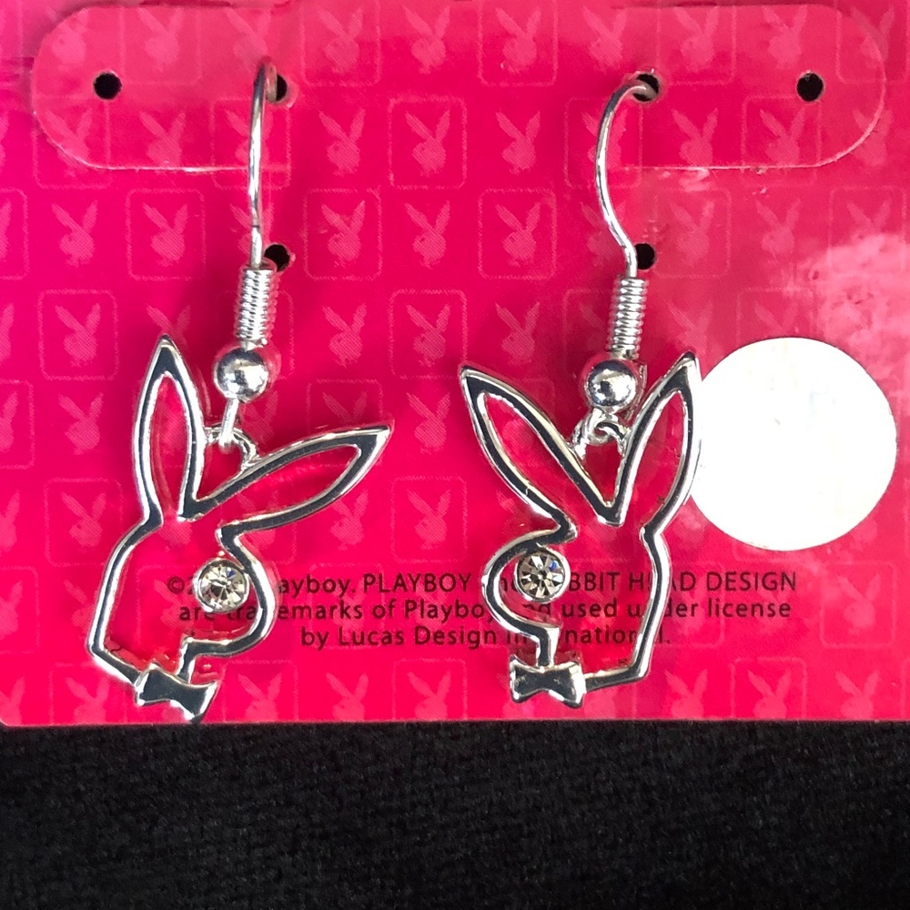 PLAYBOY RABBIT HEAD EARRINGS WITH CRYSTALS, NEW WITHOUT TAGS